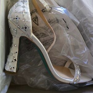 Betsey Johnson White and Silver Embellished Heels